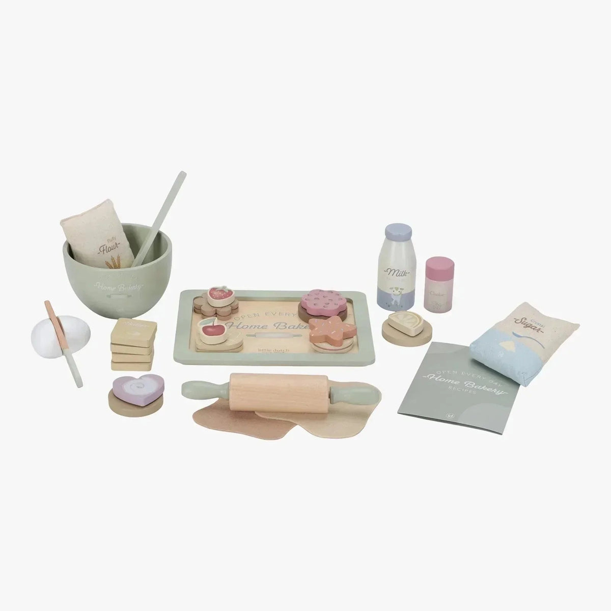 Little Dutch wooden baking toy set with rolling pin, dough, and pastry accessories
