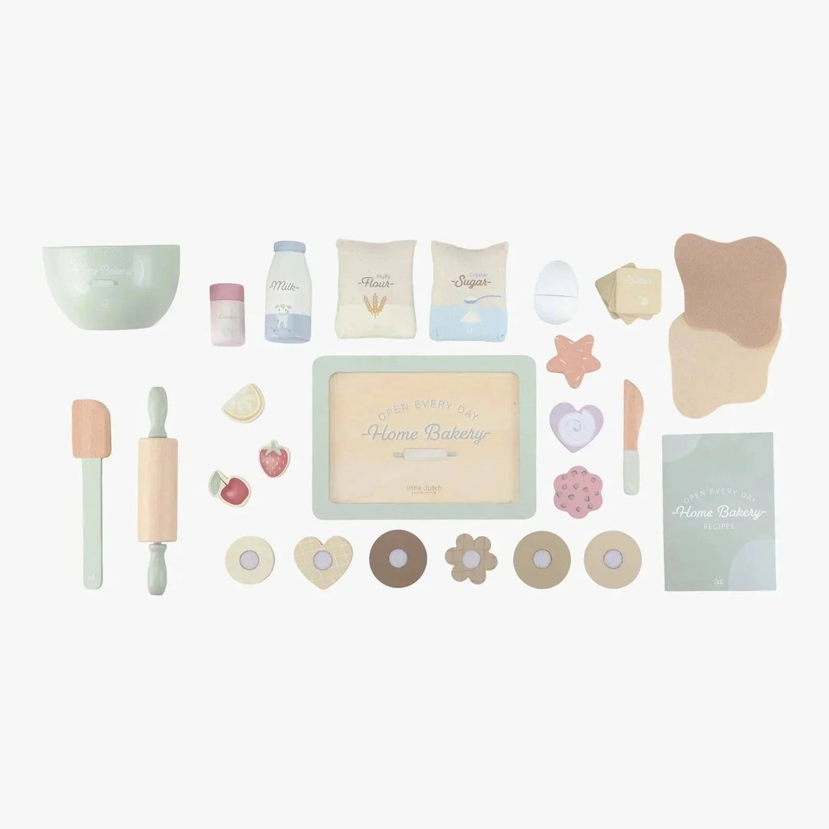 Little Dutch Baking Set play kitchen accessories including rolling pin and flour bags.