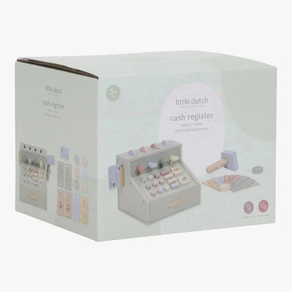 Little Dutch wooden cash register toy in its original packaging box.