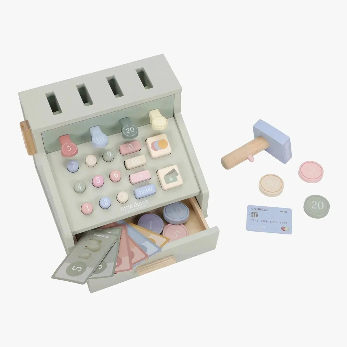 Pastel wooden Little Dutch cash register toy set with play money and accessories