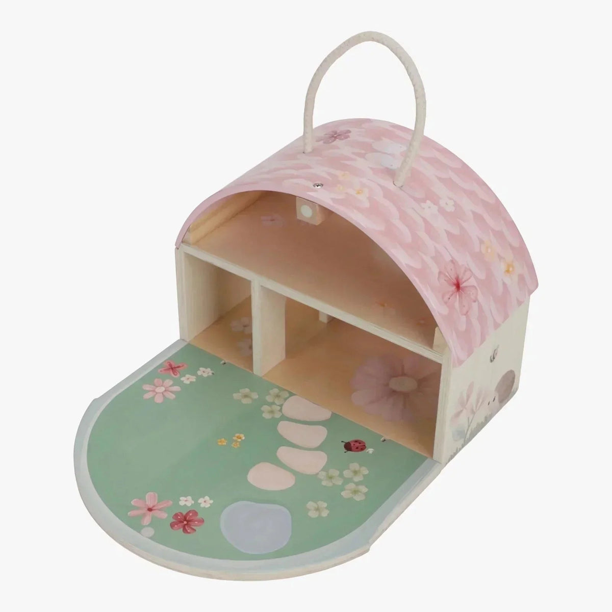 Little Dutch Fairy House & Garden wooden playset with pink floral dome and garden base.